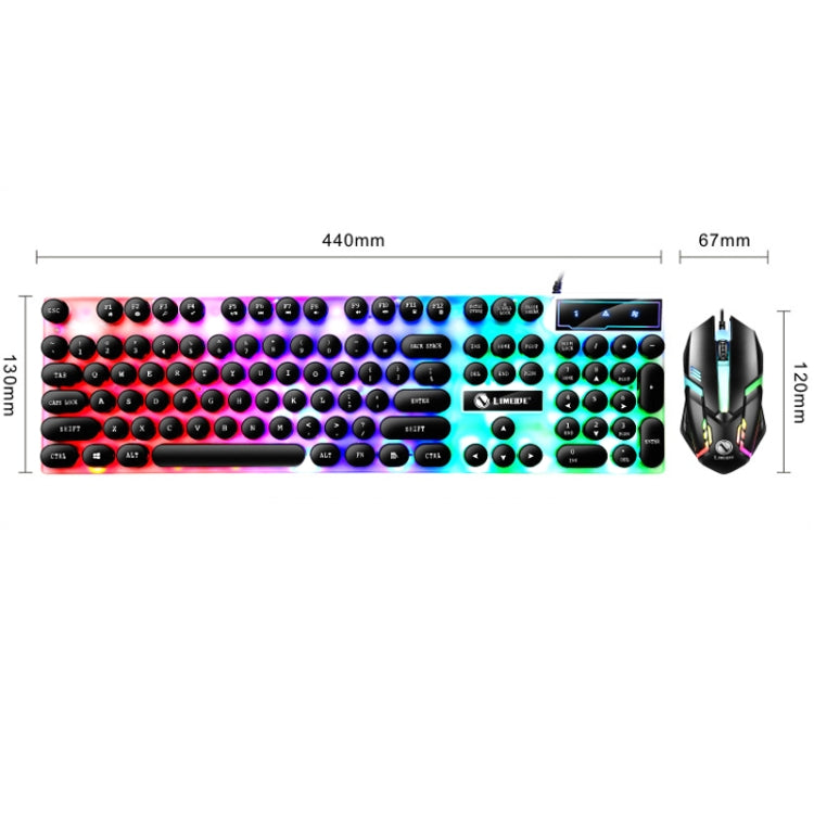 LIMEIDE GTX300 104 Keys Retro Round Key Cap USB Wired Mouse Keyboard, Cable Length: 1.4m, Punk Single Keyboard White, Punk Single Keyboard  Black, Punk Set White, Punk Set Black