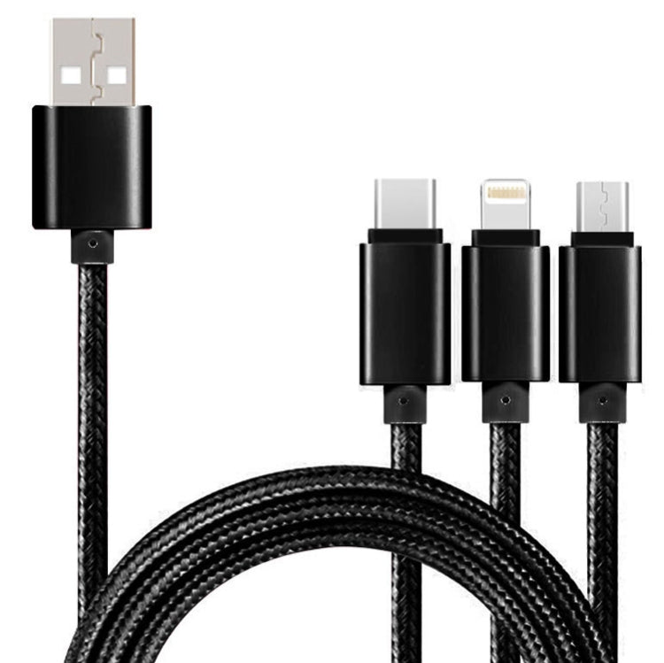 5 PCS 2A 3 In 1 USB To USB-C / Type-C + 8 Pin + Micro USB Braided Data Cable, USB To USB-C / Type-C + 8 Pin + Micro USB