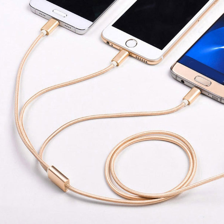 5 PCS 2A 3 In 1 USB To USB-C / Type-C + 8 Pin + Micro USB Braided Data Cable, USB To USB-C / Type-C + 8 Pin + Micro USB