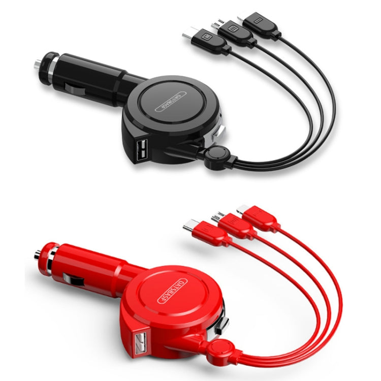Oatsbasf 3 in 1 Multifunctional Car Charger Data Cable, 1M（Red）