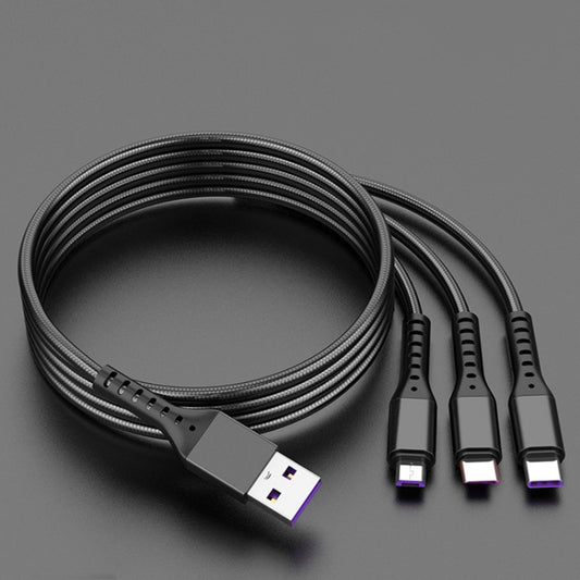 2 PCS ZZ034 USB To 8 Pin + USB-C / Type-C + Micro USB 3 In 1 Fast Charging Cable, Style:, 5A Super Fast-Black, Mini-Silver, Mini-Red, Mini-Blue, Mini-Black