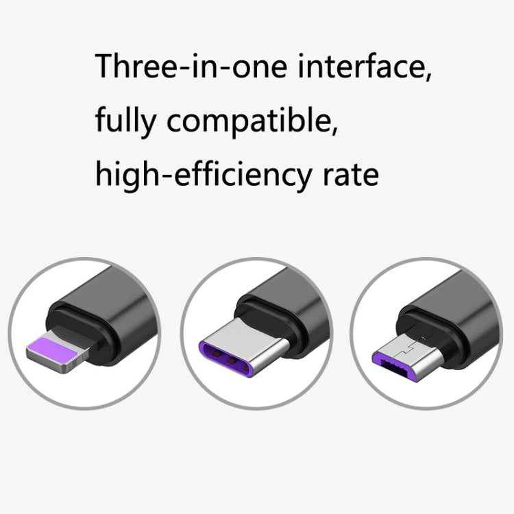 2 PCS ZZ034 USB To 8 Pin + USB-C / Type-C + Micro USB 3 In 1 Fast Charging Cable, Style:, 5A Super Fast-Black, 5A Super Fast-Red, Silicone-Green, Silicone-Red, Silicone-Yellow, Silicone-Purple, Mini-Silver, Mini-Red, Mini-Blue, Mini-Black, Retractable-Red