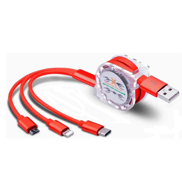 2 PCS ZZ034 USB To 8 Pin + USB-C / Type-C + Micro USB 3 In 1 Fast Charging Cable, Style:, 5A Super Fast-Black, 5A Super Fast-Red, Silicone-Green, Silicone-Red, Silicone-Yellow, Silicone-Purple, Mini-Silver, Mini-Red, Mini-Blue, Mini-Black, Retractable-Red