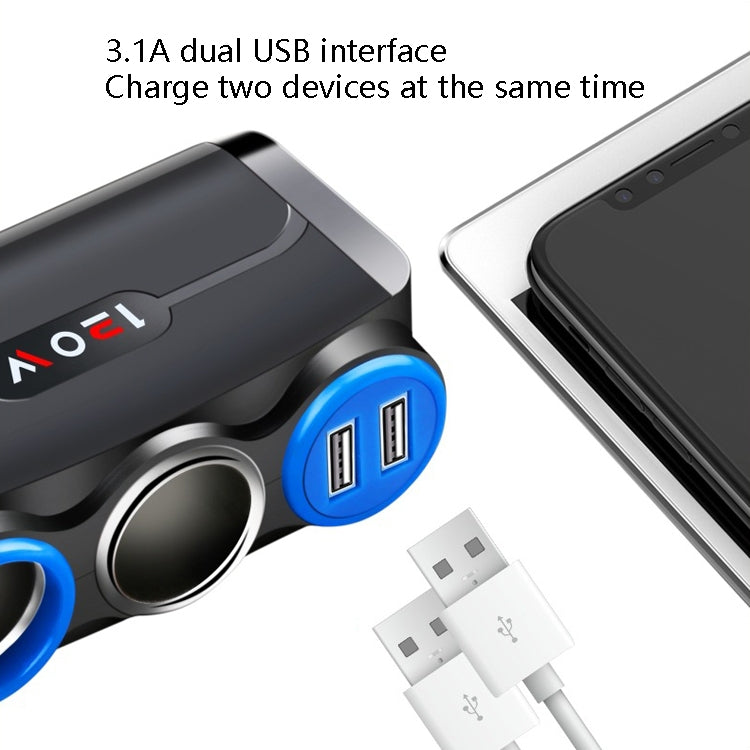 Car Cigarette Lighter Multi-Function Mobile Phone Charging USB Car Charge 12/24V Adapter Plug, Black Red, Black Blue