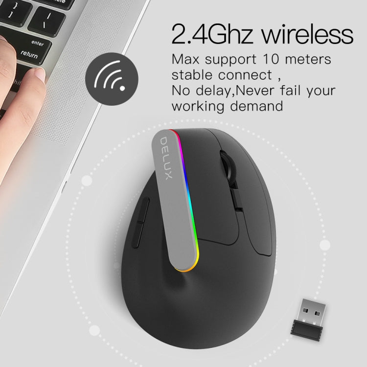 DELUX M618C 6 Keys 1600 DPI RGB Vertical Wireless Bluetooth Dual Mode Mouse, M618C(White), M618C(Black)