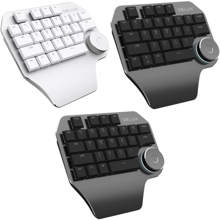 DELUX T11 29 Keys Single-Hand Keyboard Shortcut Key Speech Tool Flat Keyboard, Colour: Silver, Silver, Smart Version Black Gray, Black