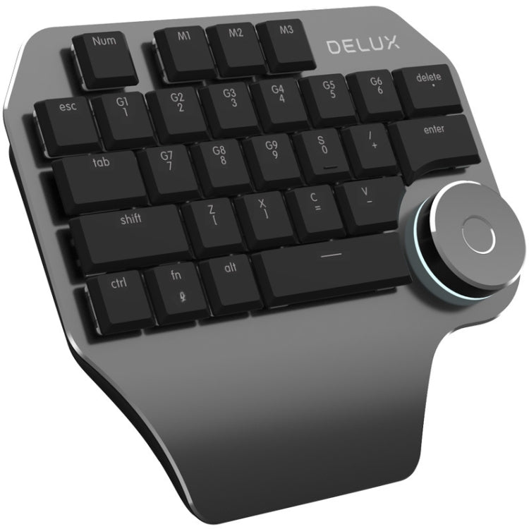 DELUX T11 29 Keys Single-Hand Keyboard Shortcut Key Speech Tool Flat Keyboard, Colour: Silver, Silver, Smart Version Black Gray, Black