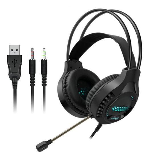 Smailwolf AK3 Headset Game Headphones Wired Luminous Desktop Computer Headset, Style:, 3.5mm Double Plug Black, USB Single-plug Black