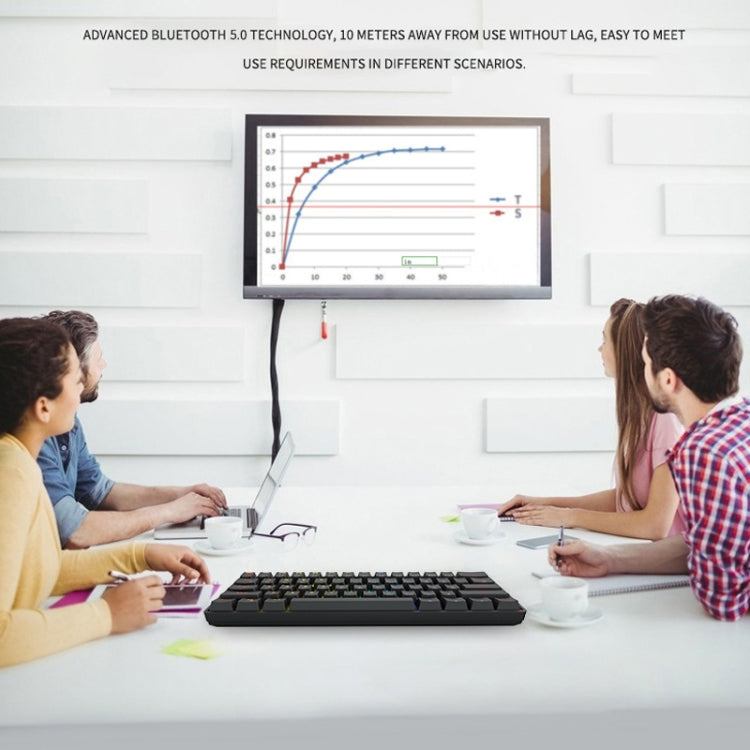 LEAVEN K28 61 Keys Gaming Office Computer RGB Wireless Bluetooth + Wired Dual Mode Mechanical Keyboard, Cabel Length:1.5m, Green Axis (White), Green Axis (Blue), Green Axis (Pink), Red Axis (White), Red Axis (Blue), Red Axis (Pink), Tea Axis (White)���...
