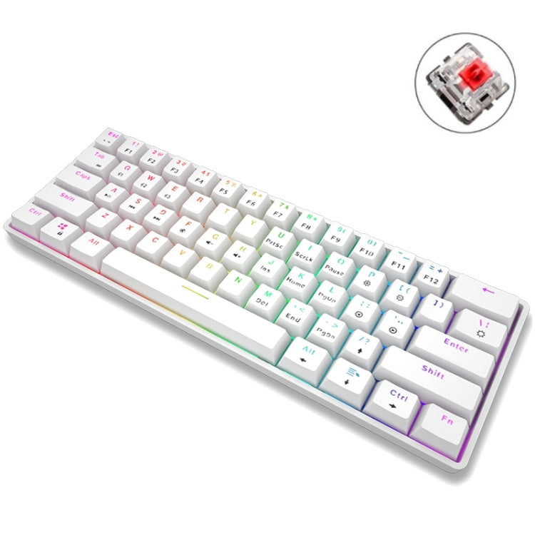 LEAVEN K28 61 Keys Gaming Office Computer RGB Wireless Bluetooth + Wired Dual Mode Mechanical Keyboard, Cabel Length:1.5m, Green Axis (White), Green Axis (Blue), Green Axis (Pink), Red Axis (White), Red Axis (Blue), Red Axis (Pink), Tea Axis (White)���...