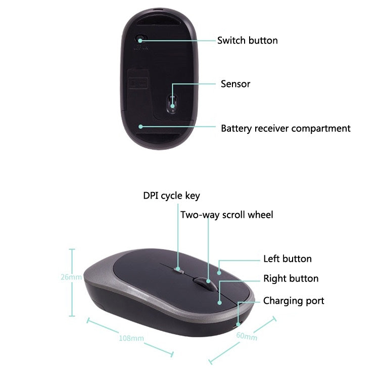 M030 4 Keys 1600DPI Laptop Office Mute Mouse, Style:, Wireless (Ink Green), Wireless (Blue), Wireless (Pink), Wireless (Gray), Wireless (White), Wireless (Black), Bluetooth (Ink Green), Bluetooth (Blue), Bluetooth (Pink), Bluetooth (Gray)