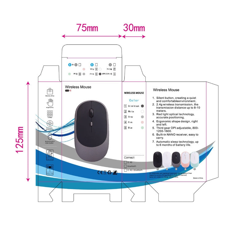 M030 4 Keys 1600DPI Laptop Office Mute Mouse, Style:, Wireless (Ink Green), Wireless (Blue), Wireless (Pink), Wireless (Gray), Wireless (White), Wireless (Black), Bluetooth (Ink Green), Bluetooth (Blue), Bluetooth (Pink), Bluetooth (Gray)