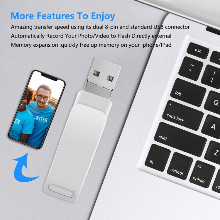 USB 3.0 + 8 Pin + USB-C / Type-C 3 in 1 Phone Computer Metal Rotatable U-Disk, 16 GB, 32GB, 64GB, 128GB, 256GB, 512GB