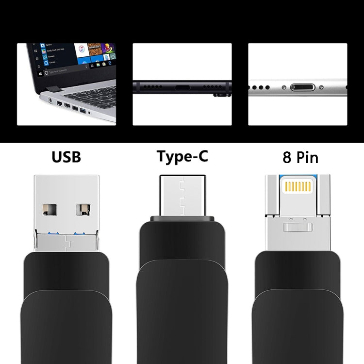 USB 3.0 + 8 Pin + USB-C / Type-C 3 in 1 Mobile Computer Metal U-Disk, 8GB, 16GB, 32GB, 64GB