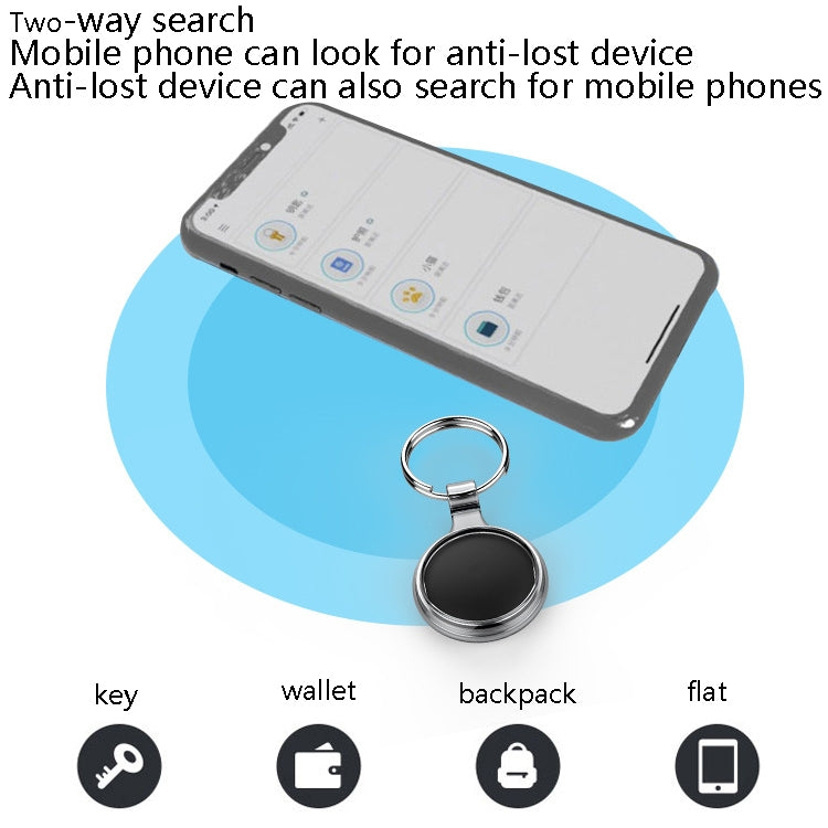 T1 Intelligent Bluetooth 5.0 Locator Bidirectional Alarm Tracker with Keychain, White, Black