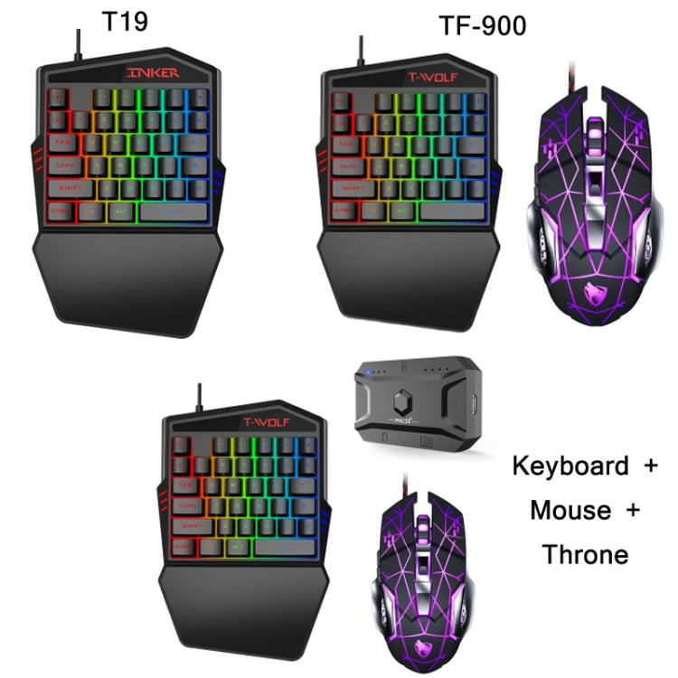 T-WOLF Mobile Gaming One-Handed Keyboard，Specification：, T19 Keyboard, TF-900 Set, Keyboard + Mouse + Throne