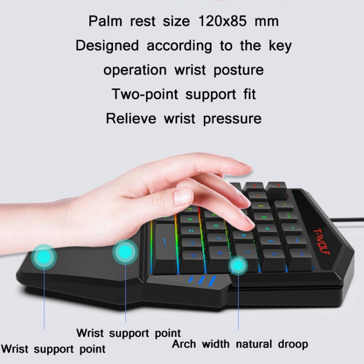 T-WOLF Mobile Gaming One-Handed Keyboard，Specification：, T19 Keyboard, TF-900 Set, Keyboard + Mouse + Throne