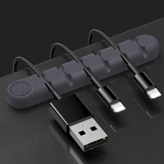 6 Holes Bear Silicone Desktop Data Cable Organizing And Fixing Device, 6 Holes