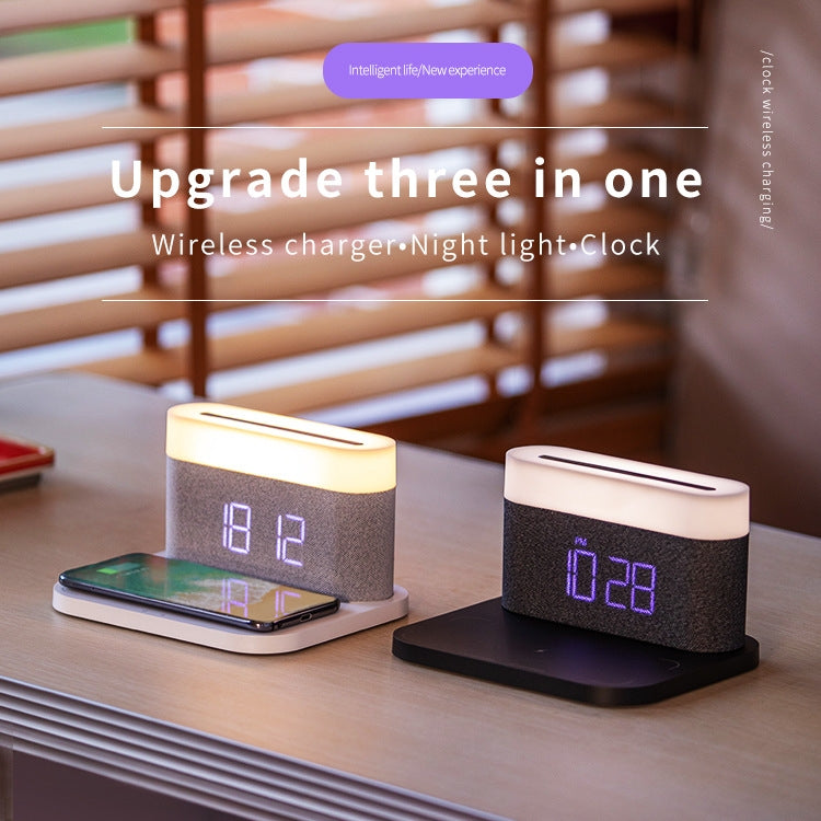 S26 3 in 1 Mobile Phone Wireless Charger with Clock & Night Light, S26 Black, S26 White