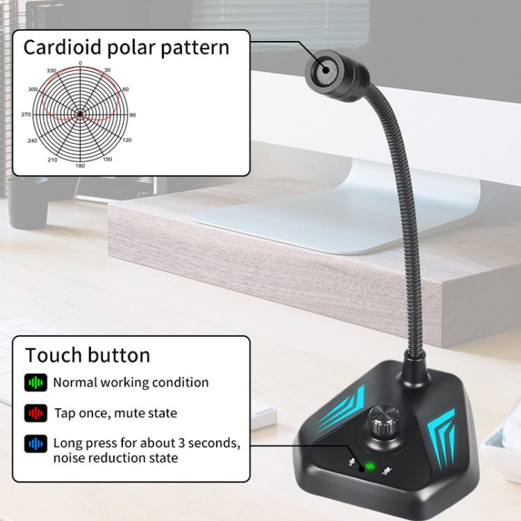 MI520 Desktop Computer Gooseneck Condenser Microphone, 6.35mm Interface, USB Version without RGB Breathing Lamp, USB Version with RGB Breathing Lamp