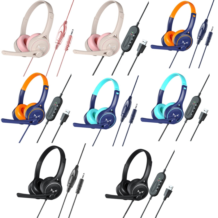 Soyto SY-G30 Online Class Computer Headset, Plug:, 3.5mm (Gray Pink), USB (Gray Pink), 3.5mm (Blue Orange), USB  (Blue Orange), 3.5mm (Blue Green), USB (Blue Green), 3.5mm (Black), USB (Black)