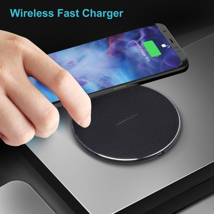 Q25 15W Plaid Pattern Desktop Metal Round Wireless Charger, 15W Metal