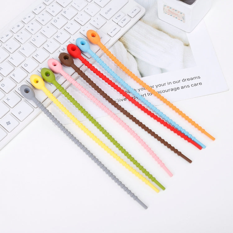 20 PCS Silicone Data Cable Storage Strap Cable Organizer, 21cm Pink, 21cm Brown, 21cm Grey, 21cm Yellow, 21cm Red, 21cm Green, 21cm Blue, 21cm Orange