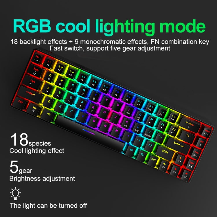 ZIYOU LANG T8 68 Keys RGB Luminous Gaming Mechanical Keyboard, Cable Length:1.6m, T8 Blue Green Shaft, T8 Pink Green Shaft, T8 Purple Green Shaft, T8 Black Green Shaft, T8 Black Tea Shaft, T8 White Green Shaft, T8 White Red Shaft