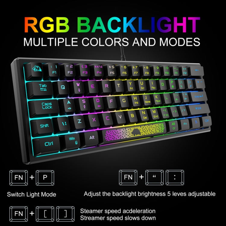 ZIYOU LANG K61 62 Keys RGB Lighting Mini Gaming Wired Keyboard, Cable Length:1.5m, K61 Black, K61 White, K61 Blue