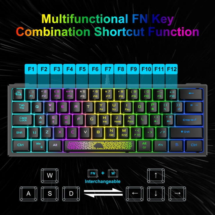 ZIYOU LANG K61 62 Keys RGB Lighting Mini Gaming Wired Keyboard, Cable Length:1.5m, K61 Black, K61 White, K61 Blue