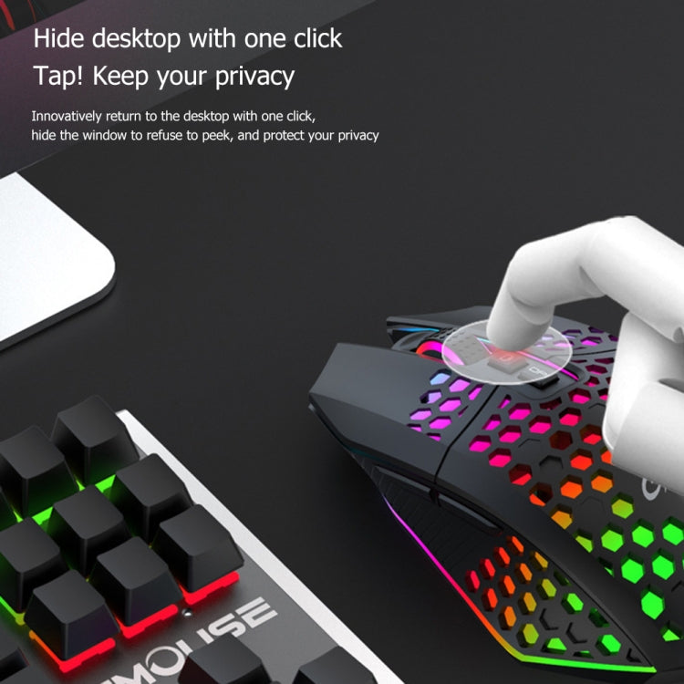 FMOUSE  X801 8 Keys 1600DPI Hollow Luminous Gaming  Office Mouse,Style:, Black Wireless Rechargeable, White Wireless Rechargeable, Black Wired, White Wired