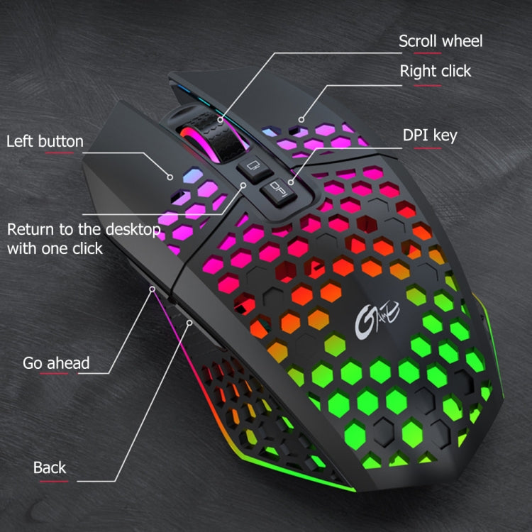 FMOUSE  X801 8 Keys 1600DPI Hollow Luminous Gaming  Office Mouse,Style:, Black Wireless Rechargeable, White Wireless Rechargeable, Black Wired, White Wired