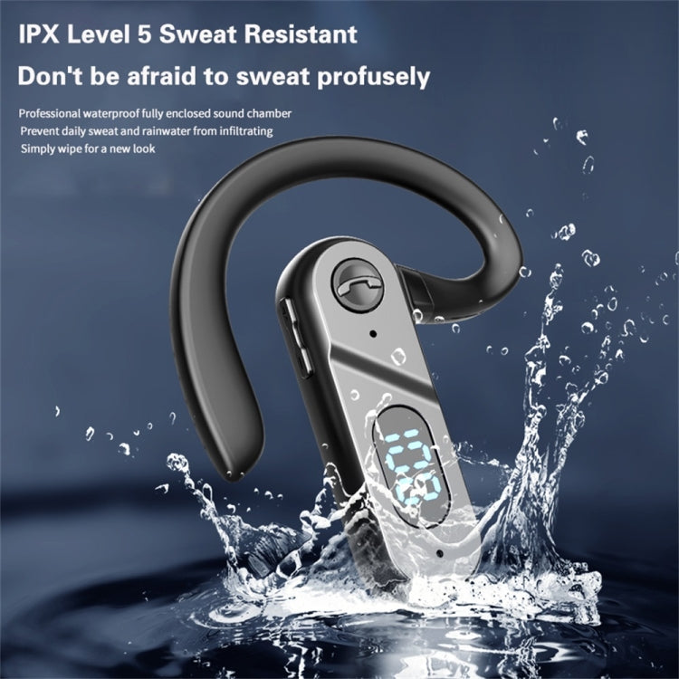 V28 Bluetooth Headset Hanging Ear Digital Display Single Ear Voice Control Earphone, V28 Black