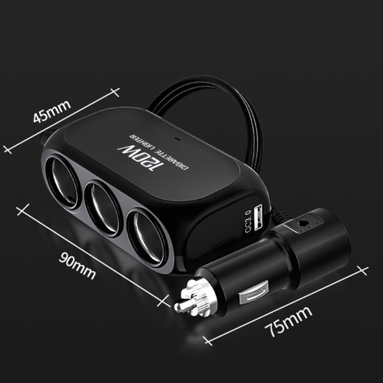 Dual USB + Type-C / USB-C 3 Hole Cigarette Lighter Car Charger, Style:, Standar Version, Fast Charge Version, Bluetooth+Fast Charge Version, QC3.0 + PD Fast Charge Version