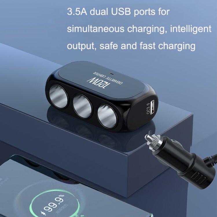 Dual USB + Type-C / USB-C 3 Hole Cigarette Lighter Car Charger, Style:, Standar Version, Fast Charge Version, Bluetooth+Fast Charge Version, QC3.0 + PD Fast Charge Version