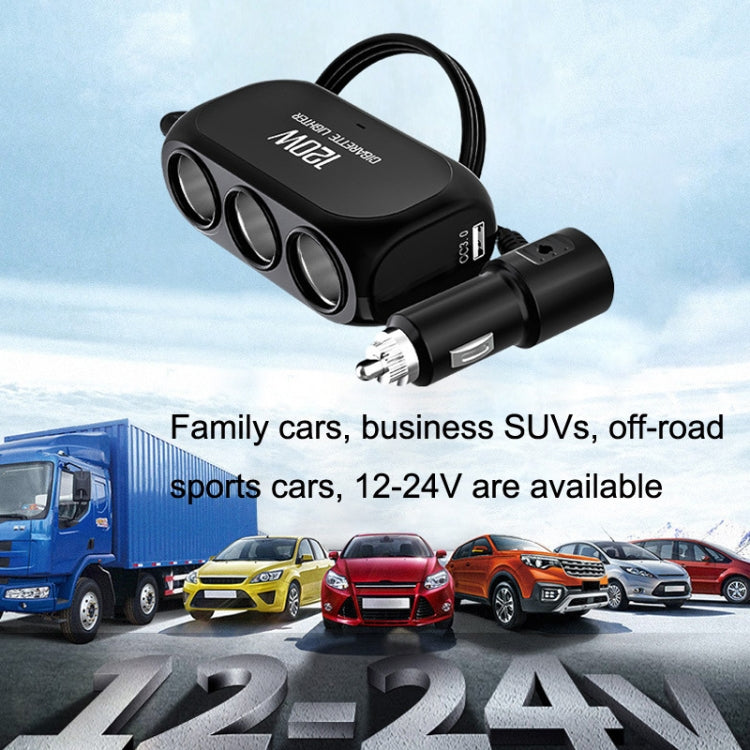 Dual USB + Type-C / USB-C 3 Hole Cigarette Lighter Car Charger, Style:, Standar Version, Fast Charge Version, Bluetooth+Fast Charge Version, QC3.0 + PD Fast Charge Version