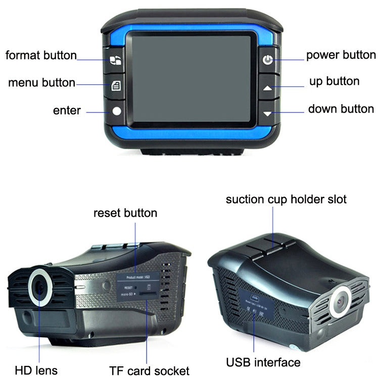 VG3 2 In 1 Electronic Dog Driving Recorder Vehicle Mobile Radar Warning Device, VG3