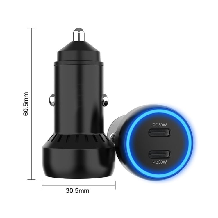 IBD352 Aluminum Alloy Dual Interface Car Charger, Spec:, PD30W+PD30W, Double QC3.0 36W, QC3.0 18W+PD 3.0 20W, Qc3.0 18W+PD 3.0 30W, QC3.0 30W+PD 3.0 30W