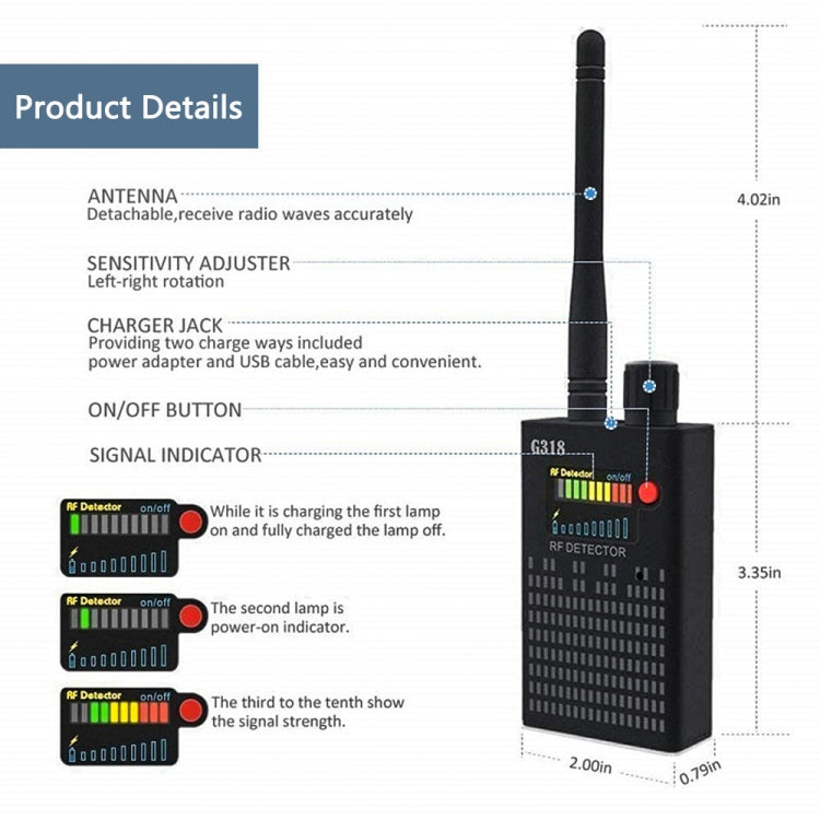 G318 Anti-eavesdropping and Anti-candid Shooting Signal Detector GPS Locator