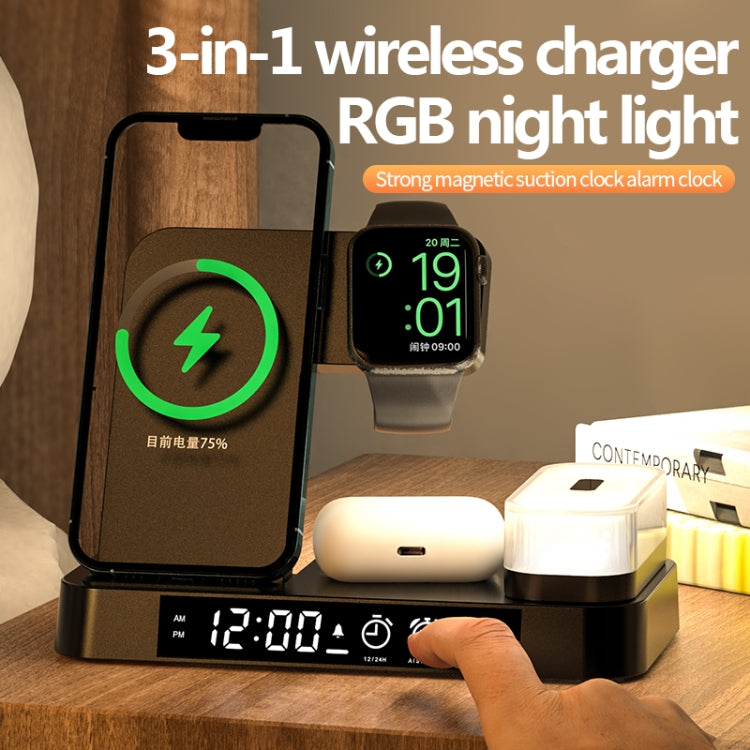 A37 30W 3-in-1 Wireless Charging Phone Stand with RGB Night Light & Alarm Clock Function, A37 30W White, A37 30W Black