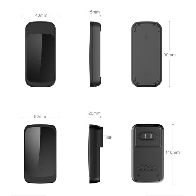 C03 1 For 1 Home Wireless Waterproof Touch Sensor Doorbell, C03 EU Plug Black, C03 US Plug White, C03 UK Plug Black, C03 UK Plug White, C03 EU Plug White, C03 US Plug Black