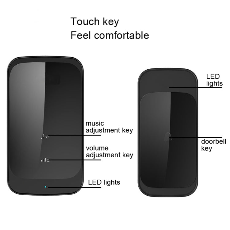 C03 1 For 1 Home Wireless Waterproof Touch Sensor Doorbell, C03 EU Plug Black, C03 US Plug White, C03 UK Plug Black, C03 UK Plug White, C03 EU Plug White, C03 US Plug Black