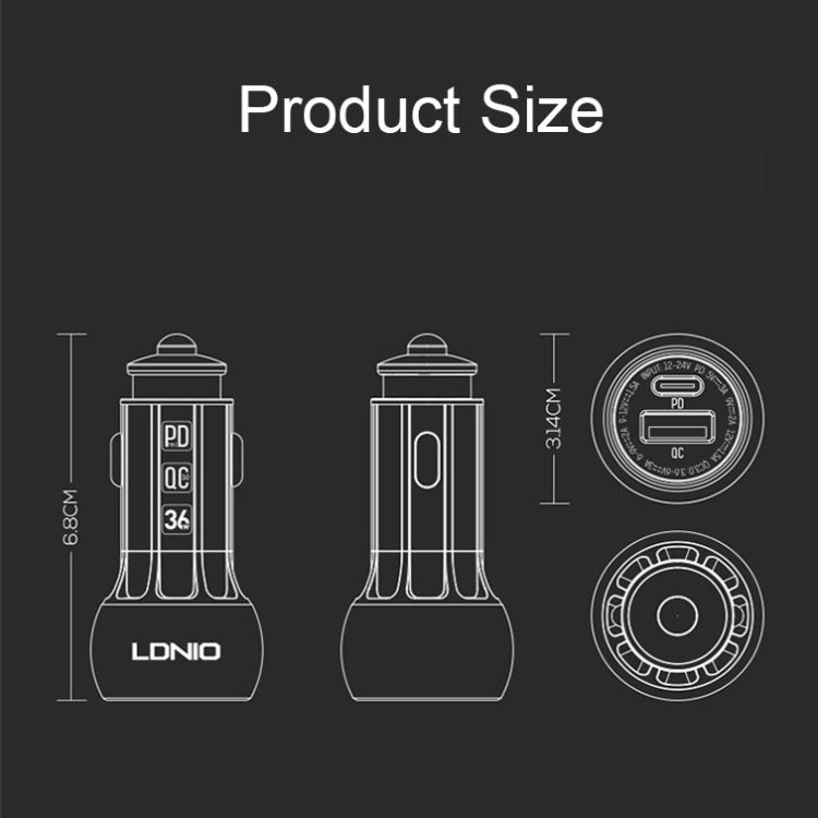 LDNIO C1 36W PD + QC 3.0 Car Fast Charger High Power Intelligent USB Car Charger, with Micro USB Cable, with 8 Pin Cable, with USB-C/Type-C Cable