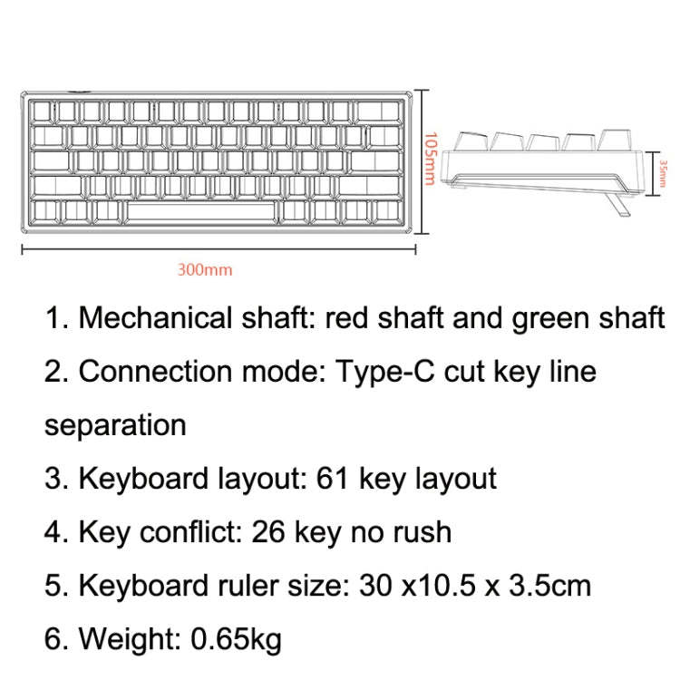 LEAVEN K620 61 Keys Hot Plug-in Glowing Game Wired Mechanical Keyboard, Cable Length: 1.8m, Black Green Shaft, White Green Shaft, Blue Green Shaft, Pink Green Shaft, White Black Red Shaft, Black White Green Shaft, White Black Green Shaft