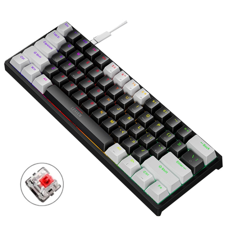 LEAVEN K620 61 Keys Hot Plug-in Glowing Game Wired Mechanical Keyboard, Cable Length: 1.8m, Black Green Shaft, White Green Shaft, Blue Green Shaft, Pink Green Shaft, White Black Red Shaft, Black White Green Shaft, White Black Green Shaft