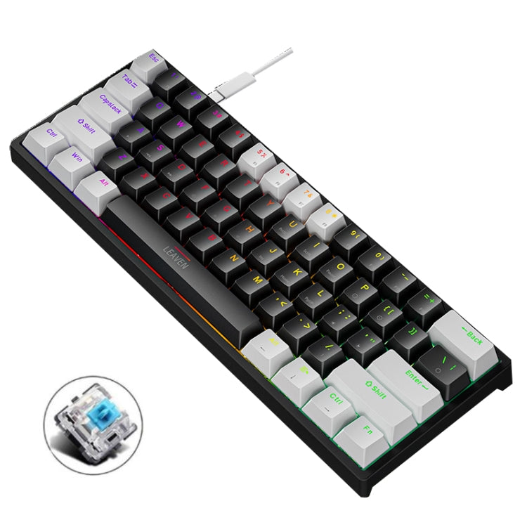 LEAVEN K620 61 Keys Hot Plug-in Glowing Game Wired Mechanical Keyboard, Cable Length: 1.8m, Black Green Shaft, White Green Shaft, Blue Green Shaft, Pink Green Shaft, White Black Red Shaft, Black White Green Shaft, White Black Green Shaft