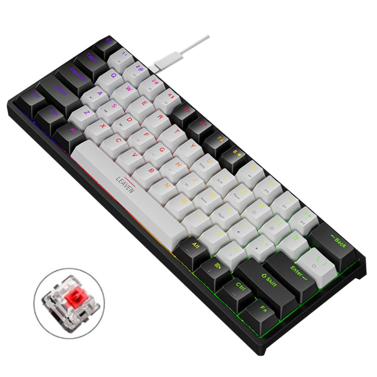 LEAVEN K620 61 Keys Hot Plug-in Glowing Game Wired Mechanical Keyboard, Cable Length: 1.8m, Black Green Shaft, White Green Shaft, Blue Green Shaft, Pink Green Shaft, White Black Red Shaft, Black White Green Shaft, White Black Green Shaft