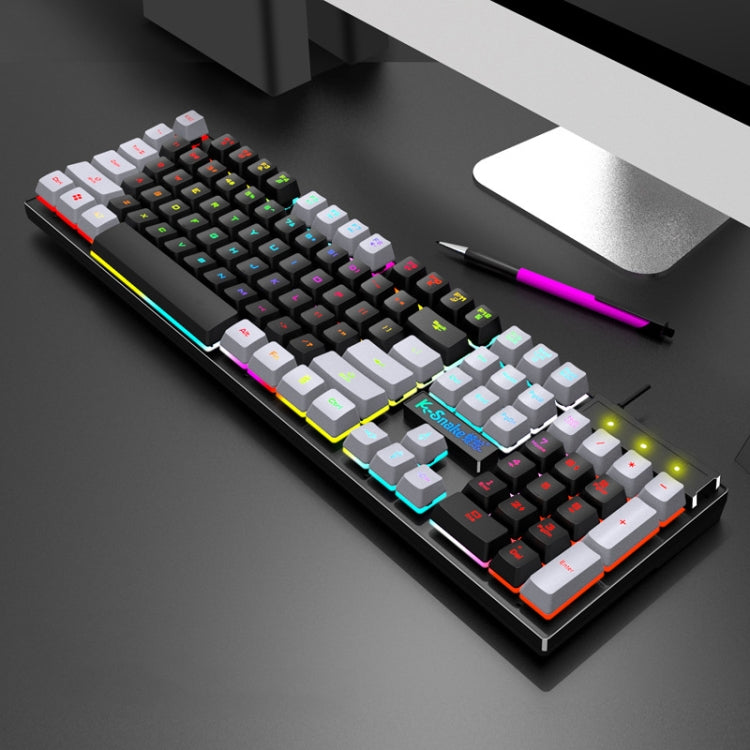 K-Snake K4 104 Keys Glowing Game Wired Mechanical Keyboard, Cable Length: 1.5m, Style:, Black Gray Square Key, Gray Black Square Key, White Pink Square Key, Mixed Light Pink White Square Key, Mixed Light Blue White Square Key