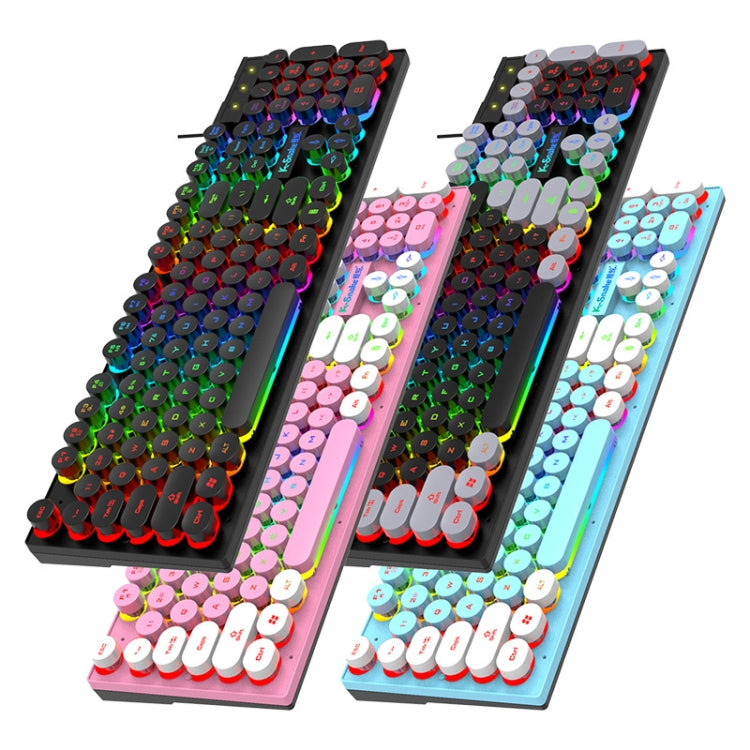 K-Snake K4 104 Keys Glowing Game Wired Mechanical Keyboard, Cable Length: 1.5m, Style:, Black Gray Square Key, Gray Black Square Key, White Pink Square Key, Mixed Light Pink White Square Key, Mixed Light Blue White Square Key