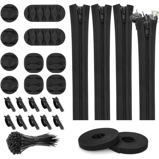 Cord Management Organizer Kit Cable Sleeve With Zipper Cable Clip, 5 In 1, 3 In 1 0.5m Kit, 4pcs Zipper Ties, 3 In 1 5m Kit